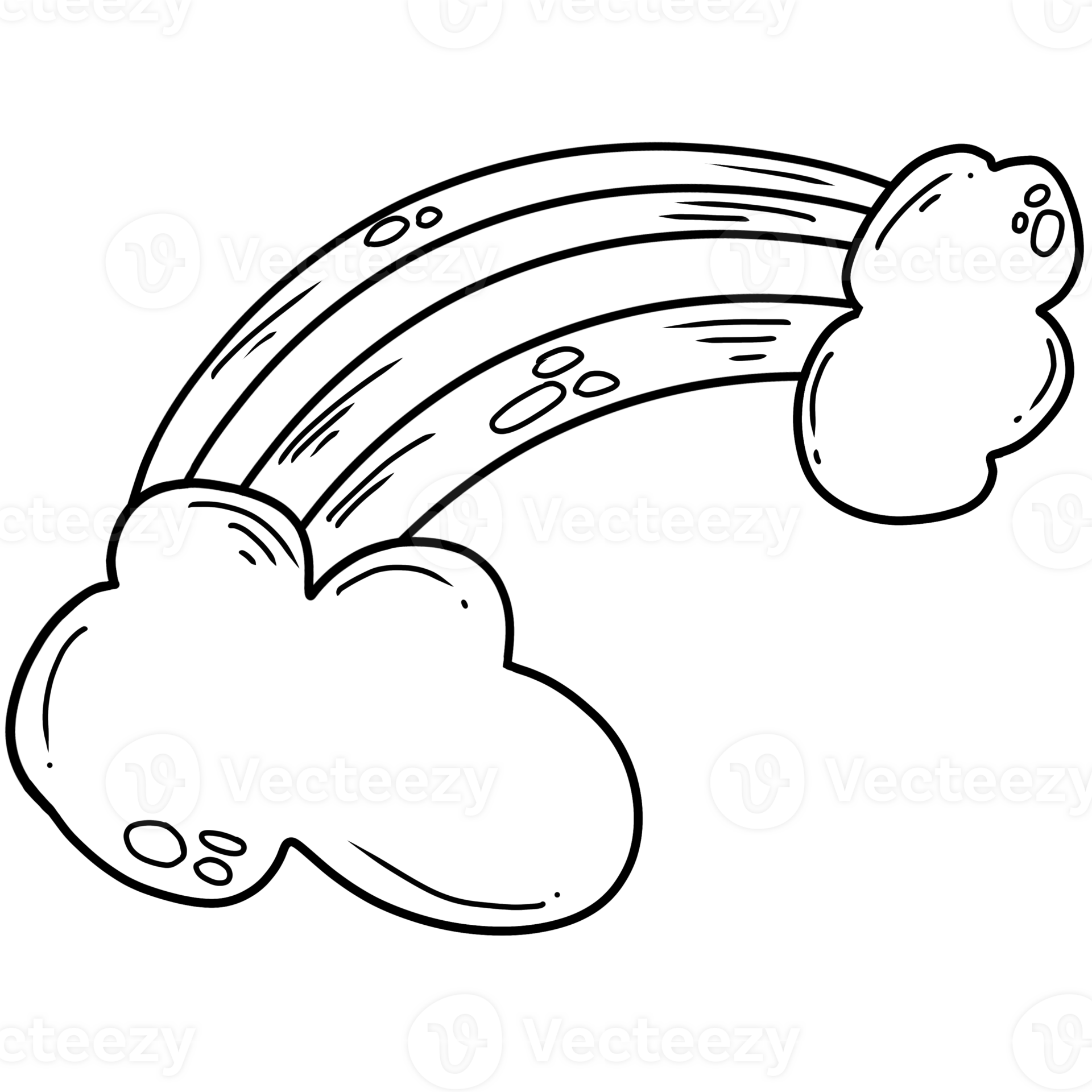 black line art of the rainbow on a transparent background, coloring