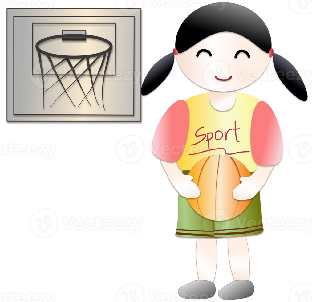 Girl wearing sportswear playing basket ball png