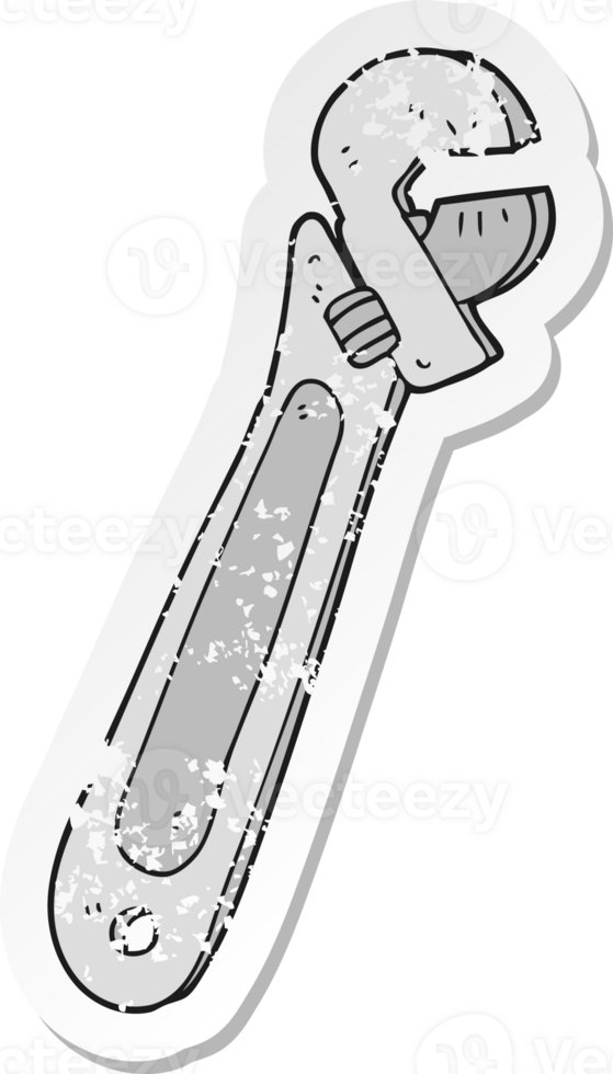 retro distressed sticker of a cartoon adjustable spanner png