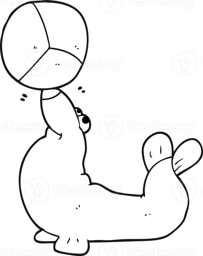 black and white cartoon seal balancing ball png