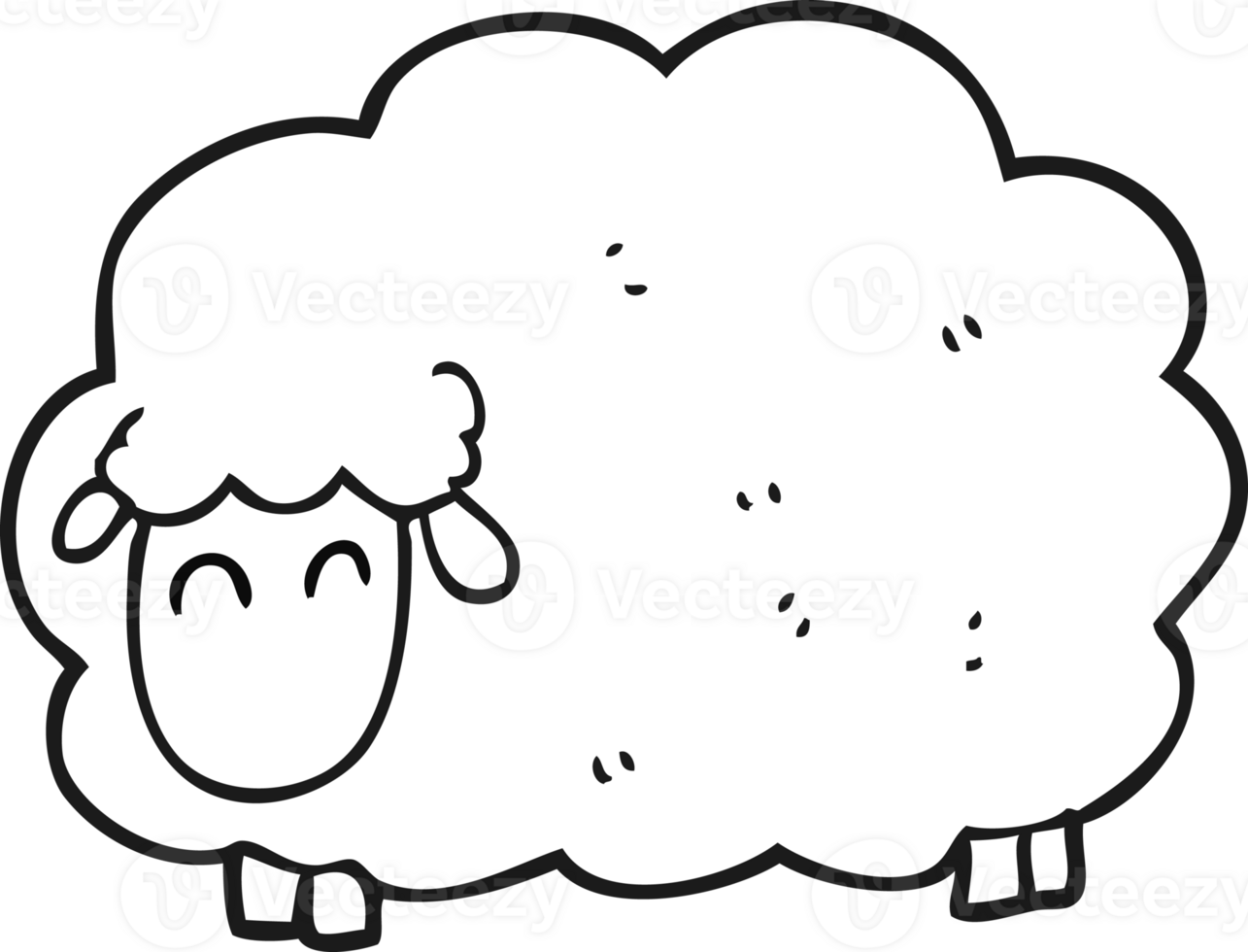 black and white cartoon sheep png