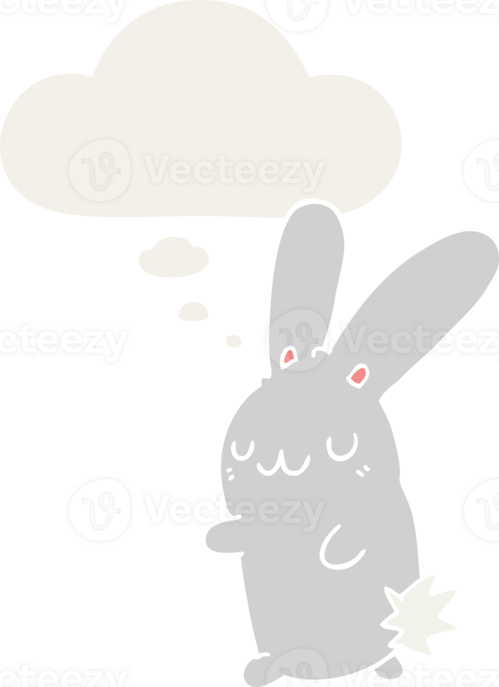 cute cartoon rabbit and thought bubble in retro style png