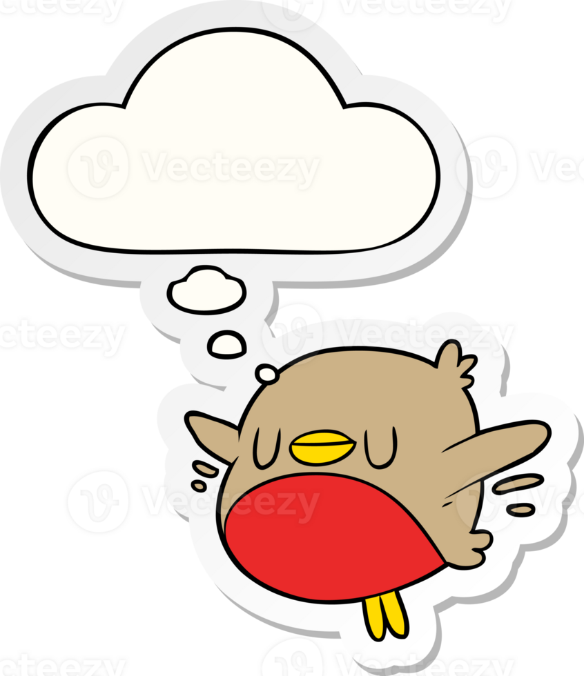cartoon christmas robin and thought bubble as a printed sticker png