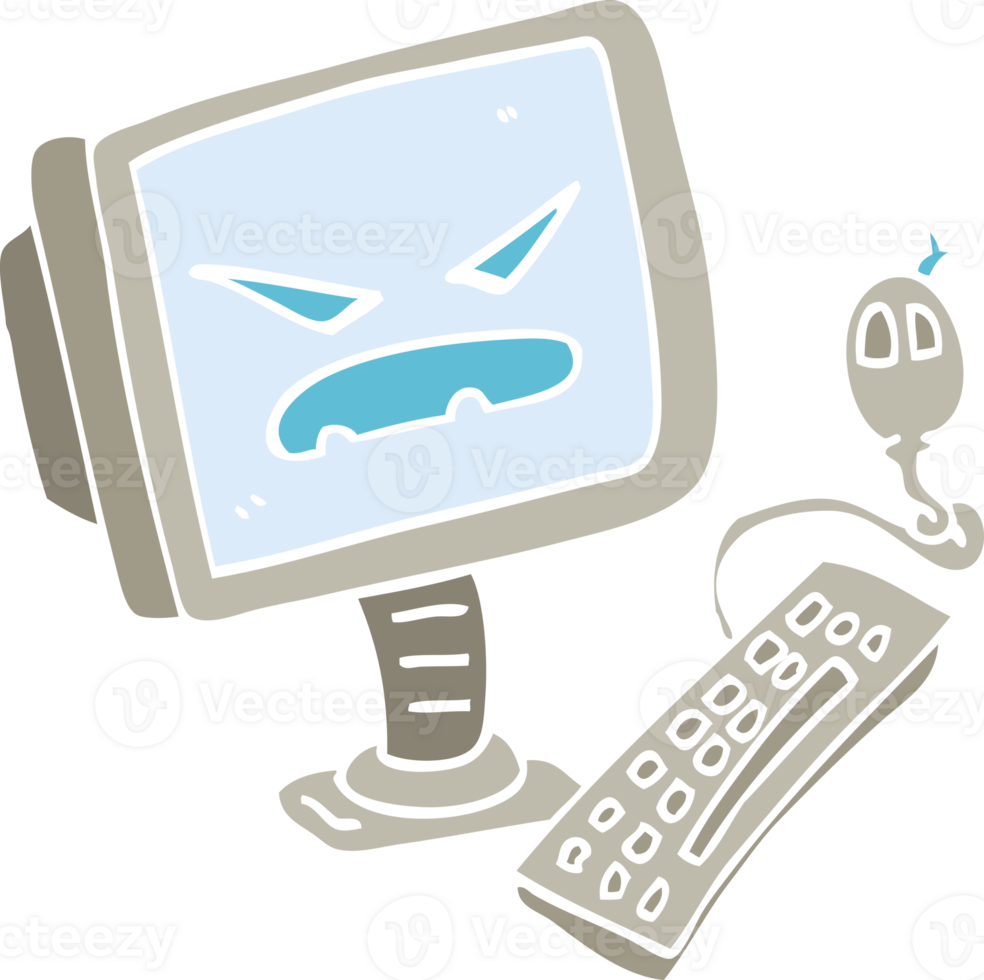 flat color illustration cartoon evil computer png
