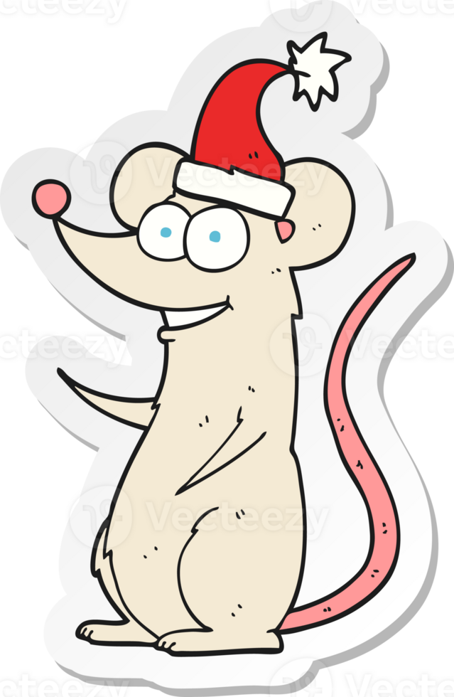 sticker of a cartoon mouse wearing christmas hat png