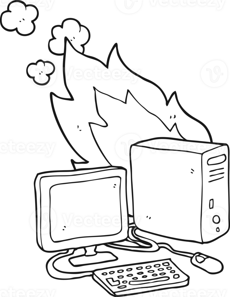 black and white cartoon computer png