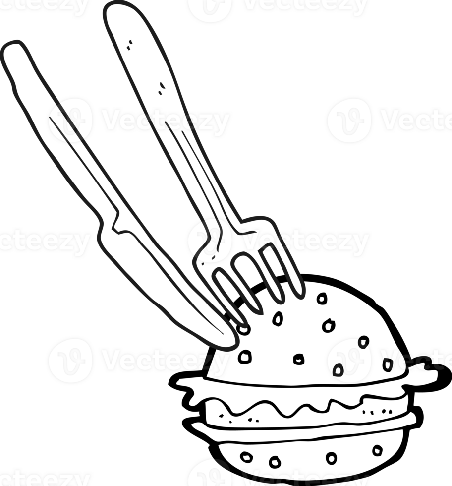 black and white cartoon knife and fork in burger png