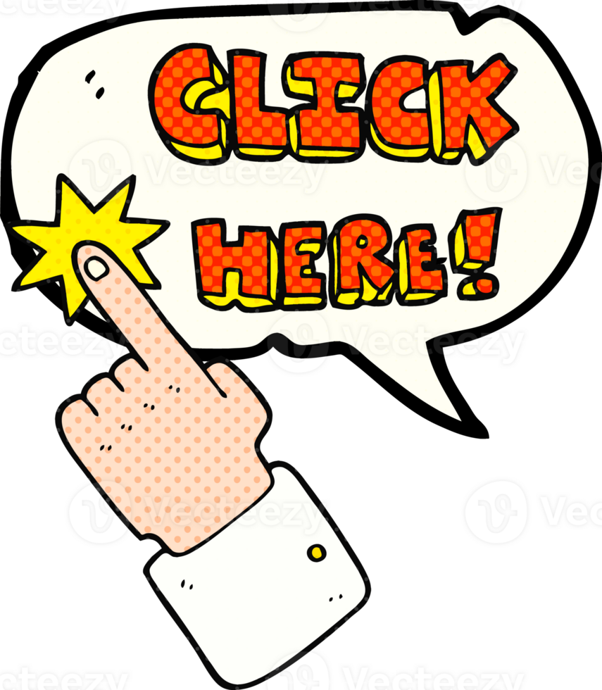 comic book speech bubble cartoon click here sign with finger png