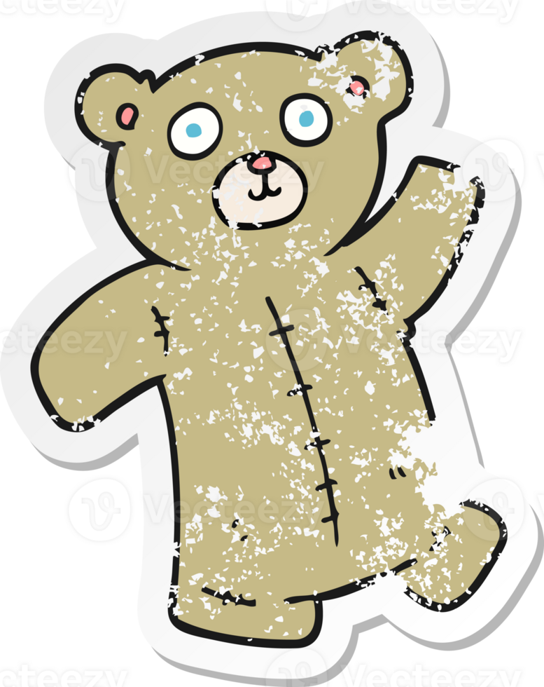 retro distressed sticker of a cartoon teddy bear png