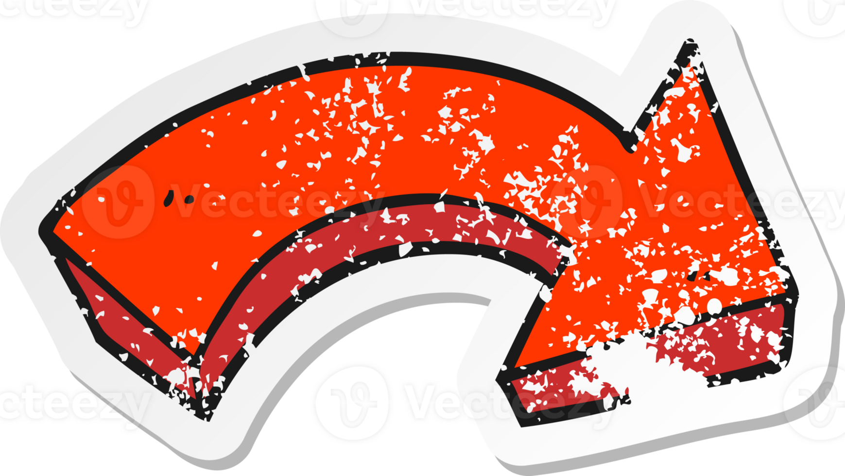 retro distressed sticker of a cartoon pointing arrow png
