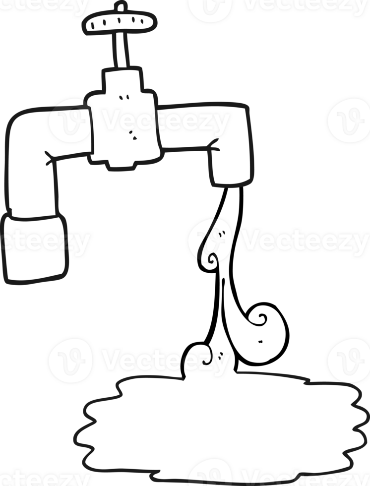 black and white cartoon running faucet png