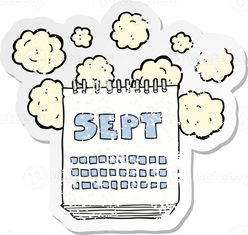 retro distressed sticker of a cartoon calendar showing month of September png