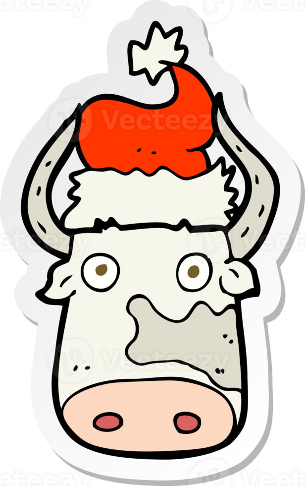 sticker of a cartoon cow wearing christmas hat png