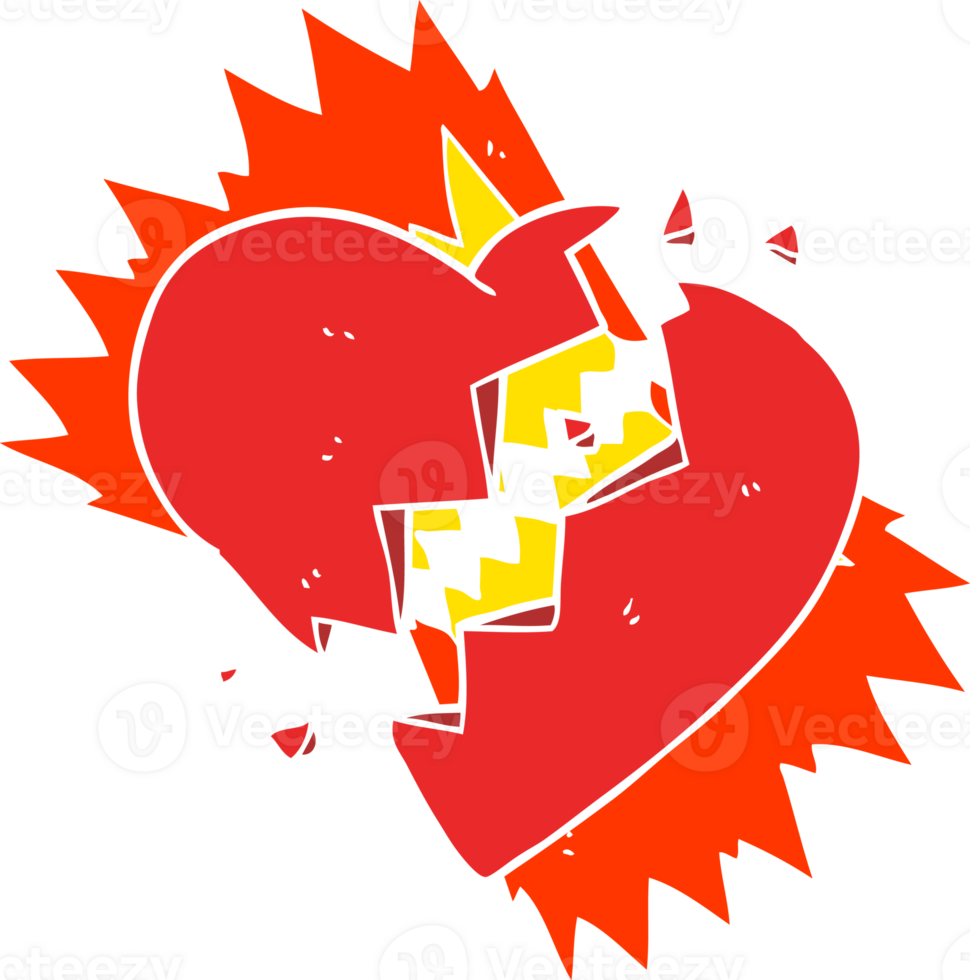 flat color illustration of a cartoon broken heart png