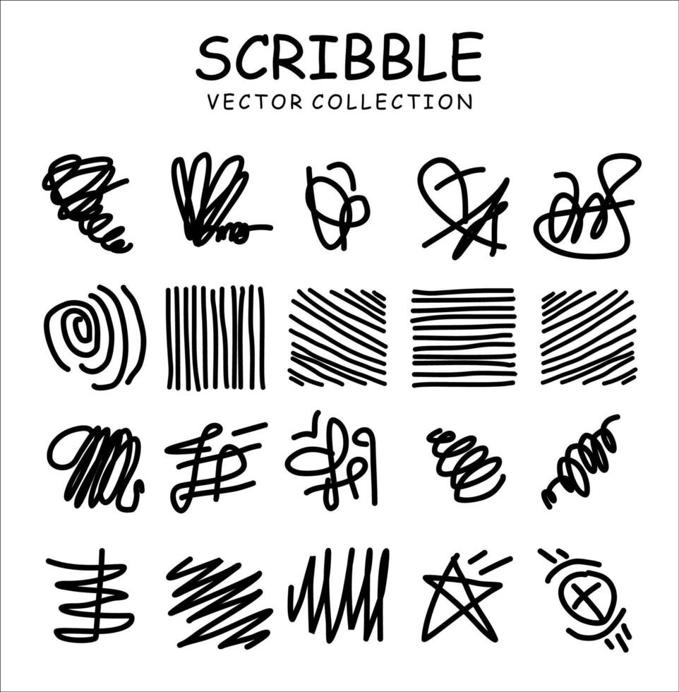 Set of hand drawn ink pen scribbles vector