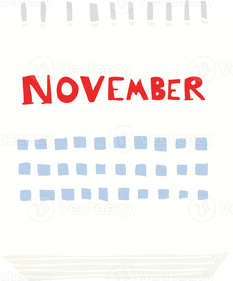 flache farbillustration eines karikaturkalenders, der monat november zeigt png