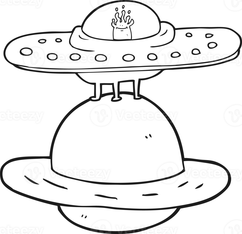 black and white cartoon flying saucer png