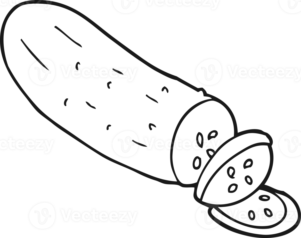 black and white cartoon sliced cucumber png