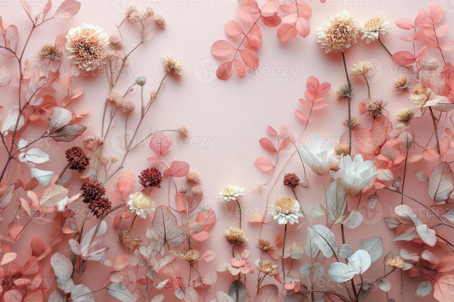 AI generated Soft colors leaves and dry flowers background photo