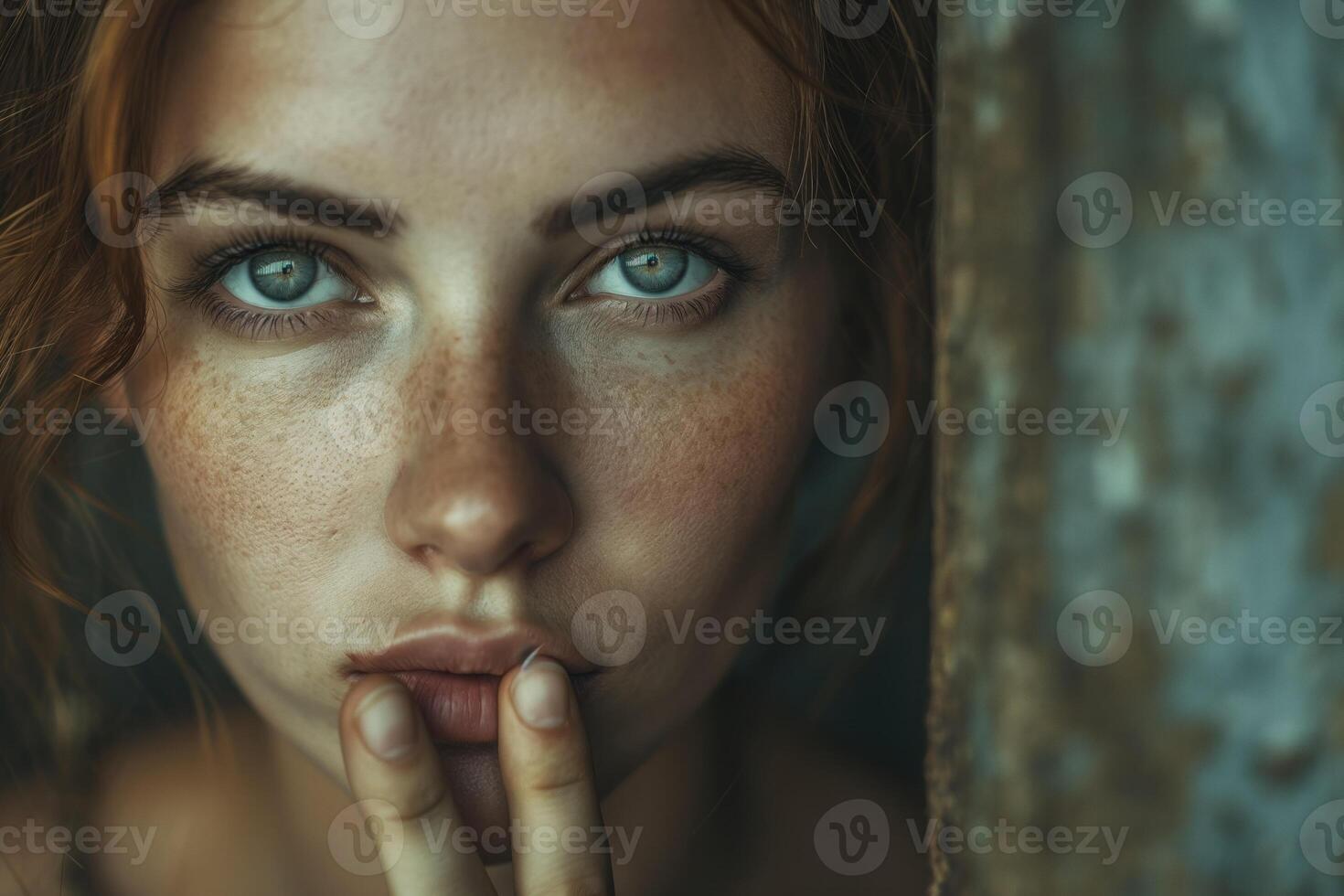 AI generated A poignant, symbolic portrait of a woman, her expression conveying a mixture of resilience and sadness, set against a muted, somber background. photo