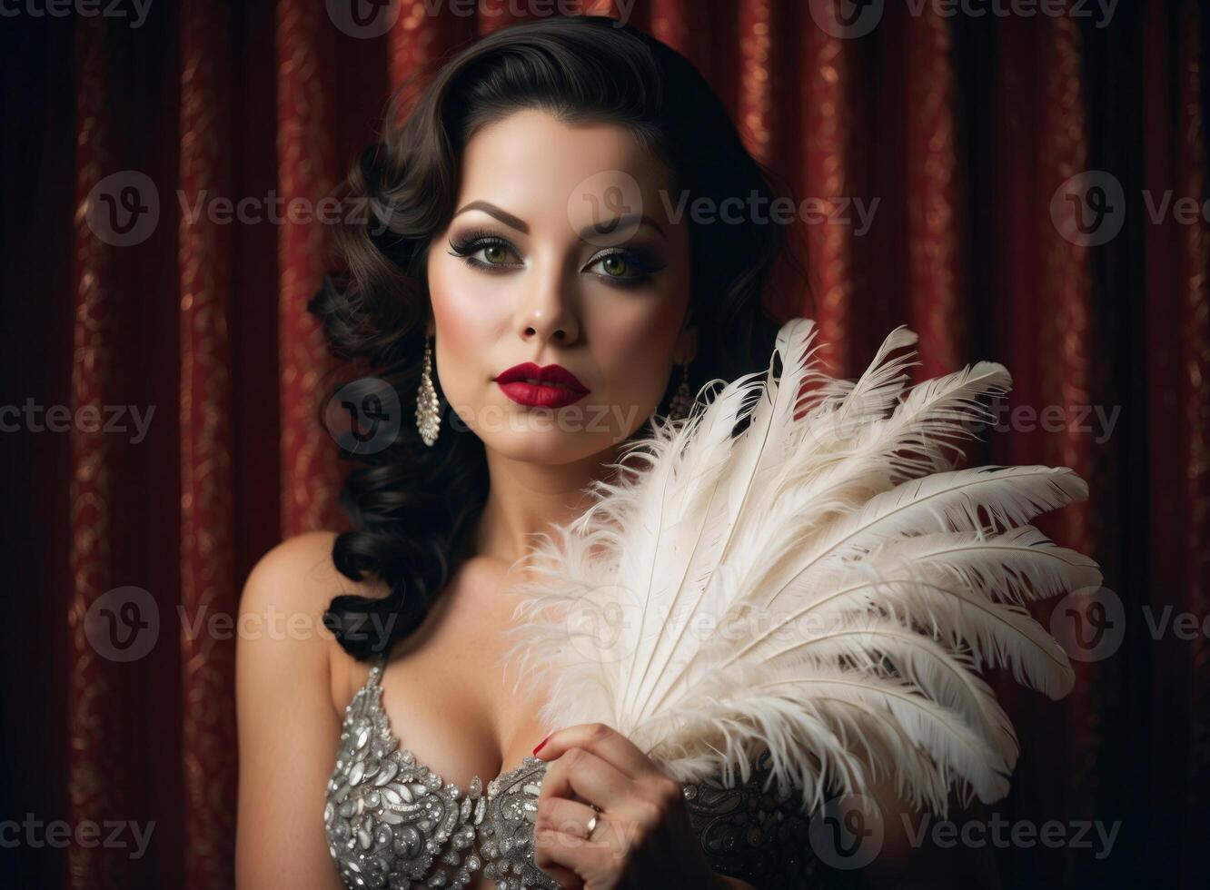 AI generated A glamour burlesque dancer with an ostrich feather fan photo