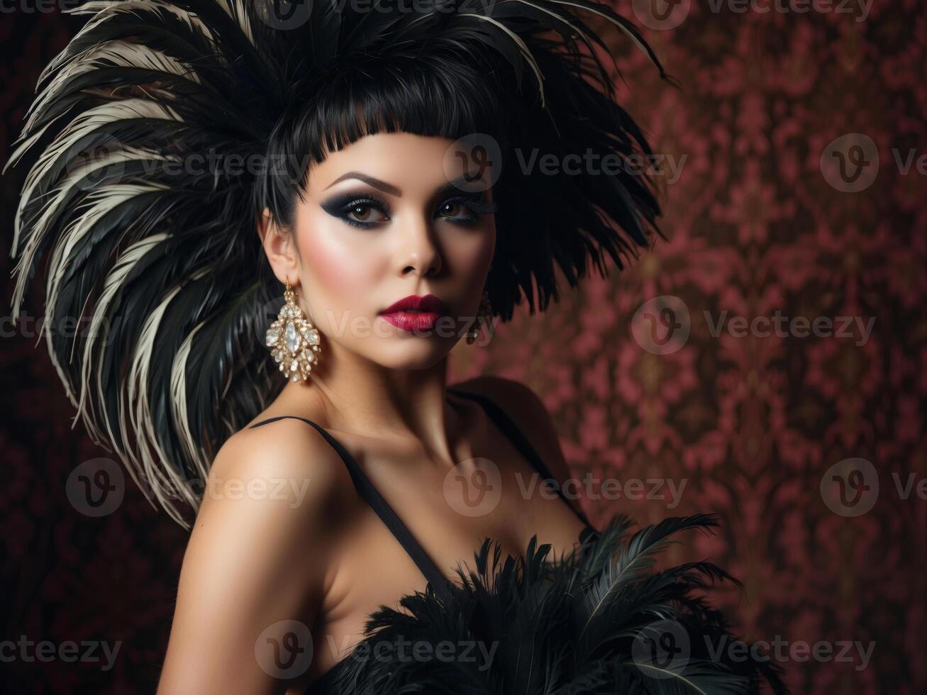 AI generated A glamour burlesque dancer with an ostrich feather fan photo