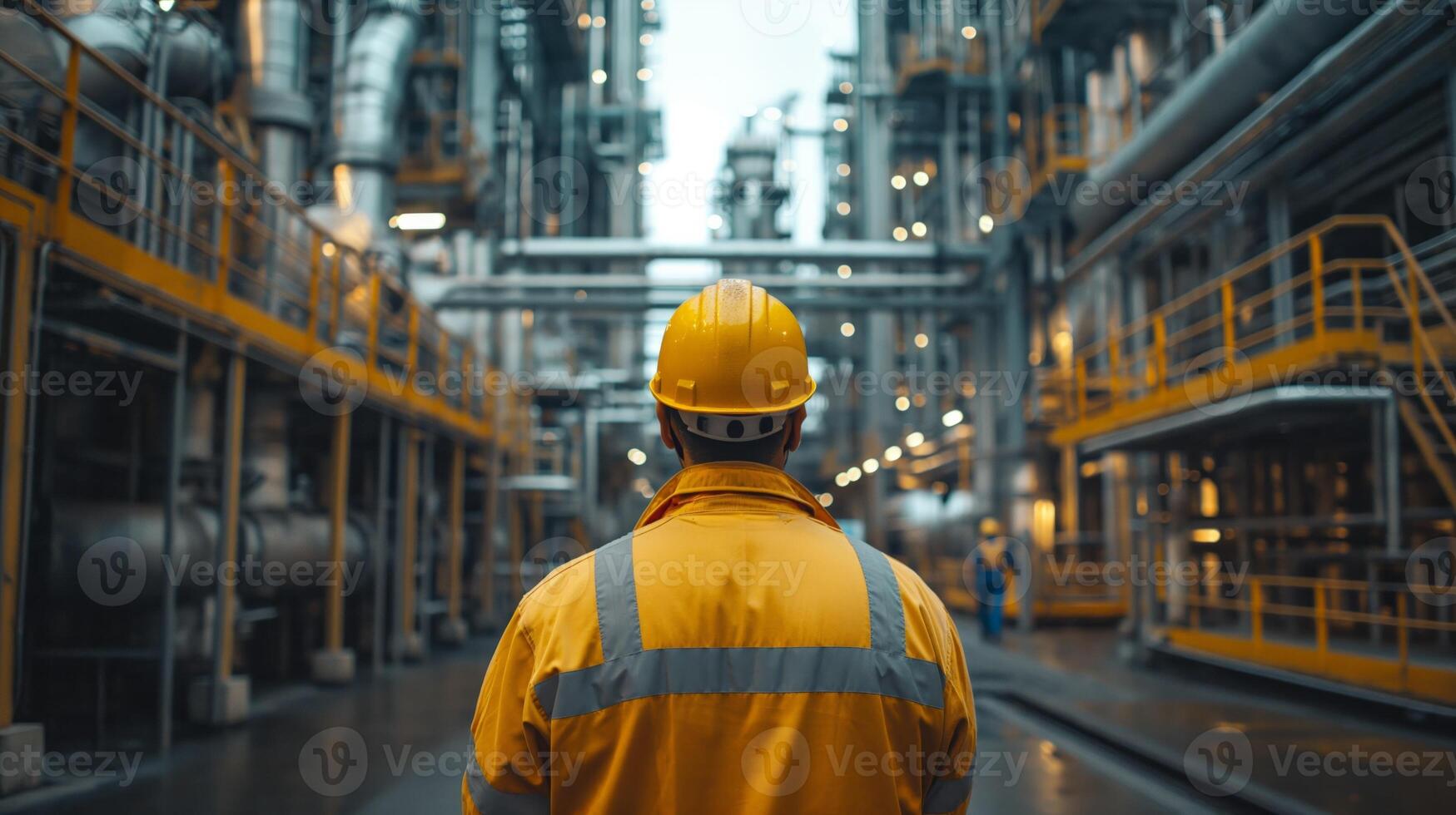 AI generated Industrial workers in oil processing plant, busy with production and crude oil handling, technical ambiance photo
