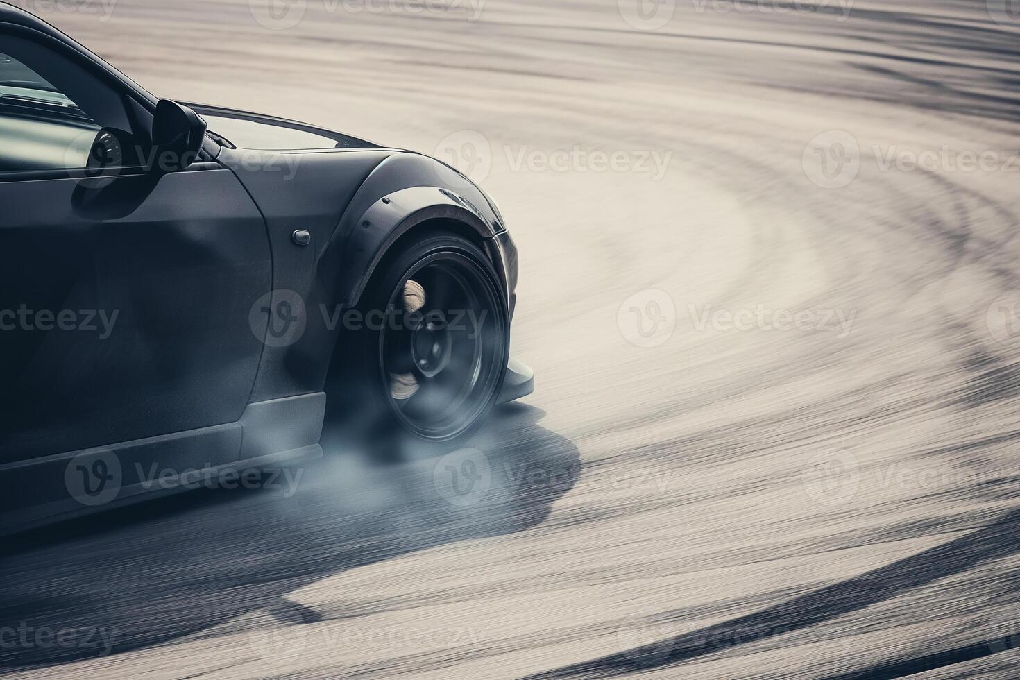 AI generated professional driver drifting racing car on road at race track, Race car drift on race track have smoke photo