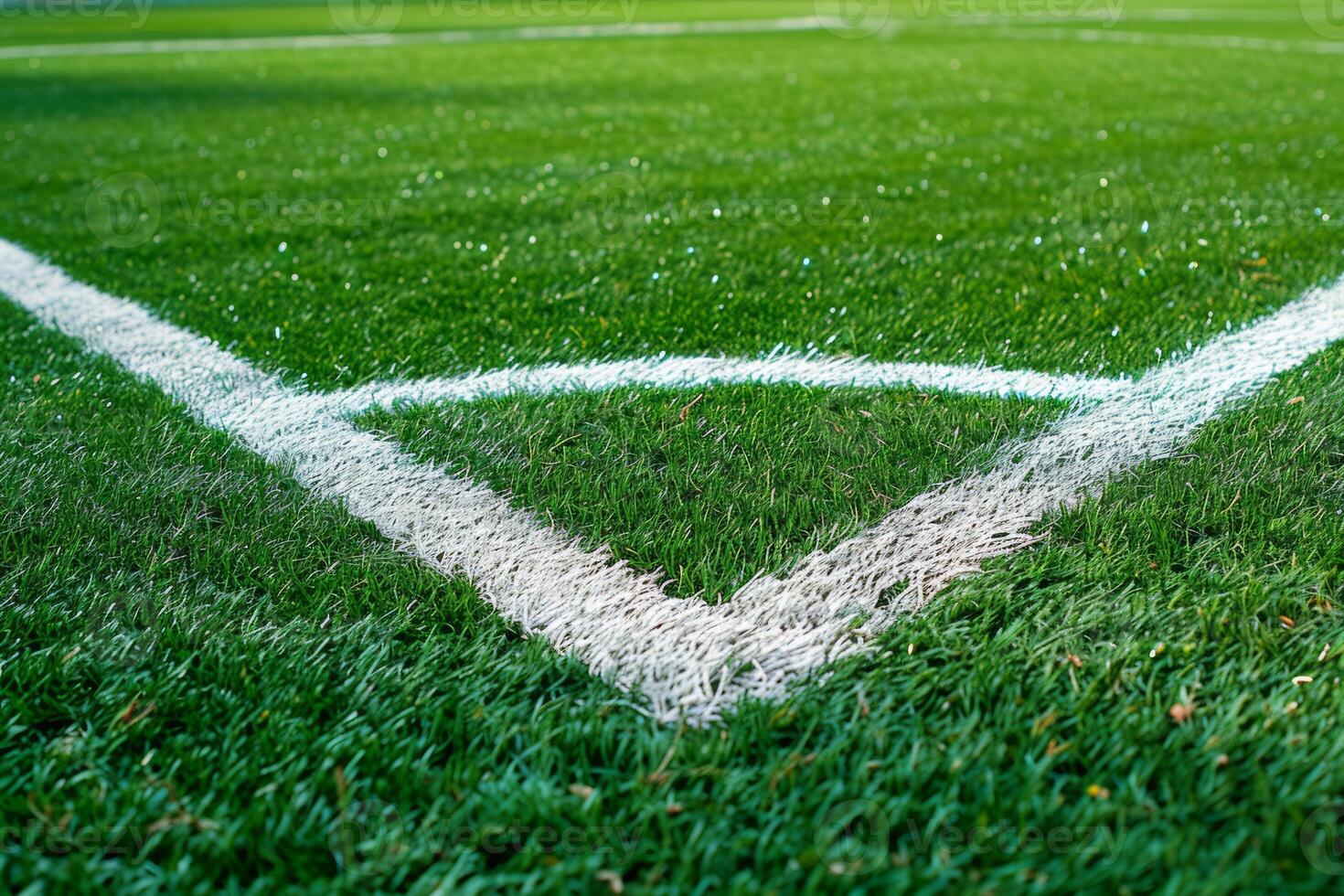 AI generated A soccer field with a white line marking the corner of the field. photo