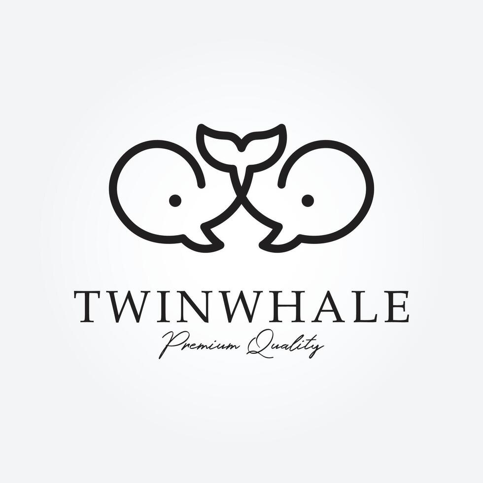 línea arte gemelo ballena logotipo vector ilustración diseño gráfico