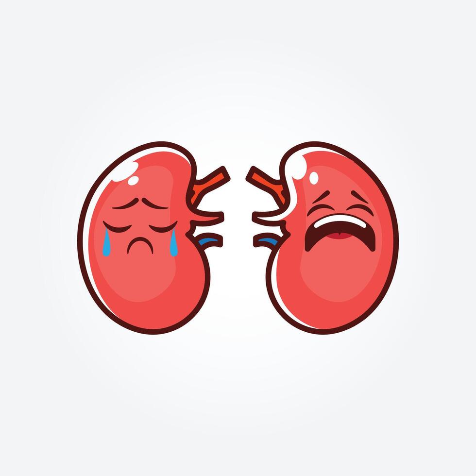 Cartoon Human kidney organ emotion, set of Cute characters, Isolated on white background vector