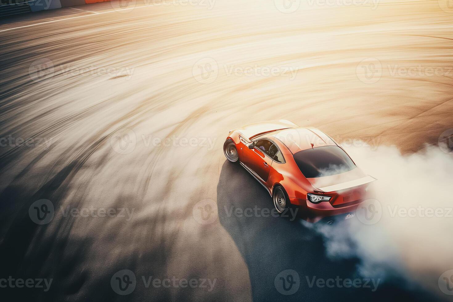 AI generated professional driver drifting racing car on road at race track, Race car drift on race track have smoke photo