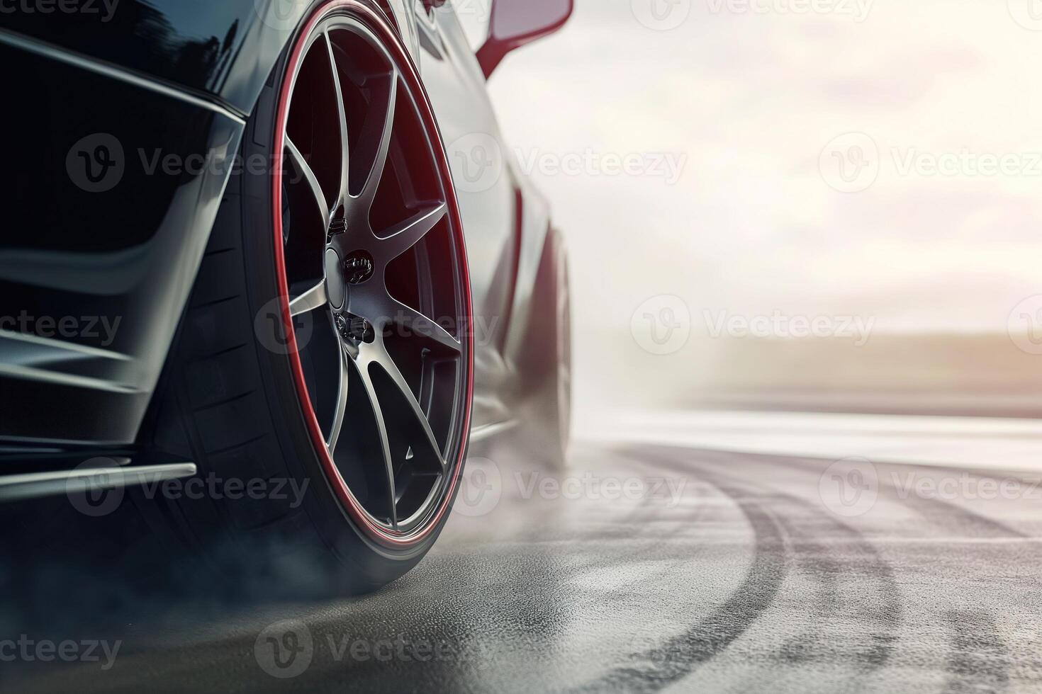 AI generated professional driver drifting racing car on road at race track, Race car drift on race track have smoke photo