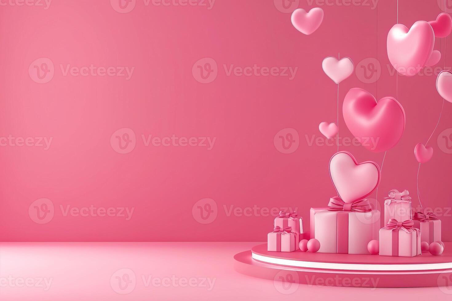 AI generated Valentine 3D background concept. Minimal background, mock up with pink background podium product stage studio 3d light display abstract stand award luxury geometry shape Valentine. photo