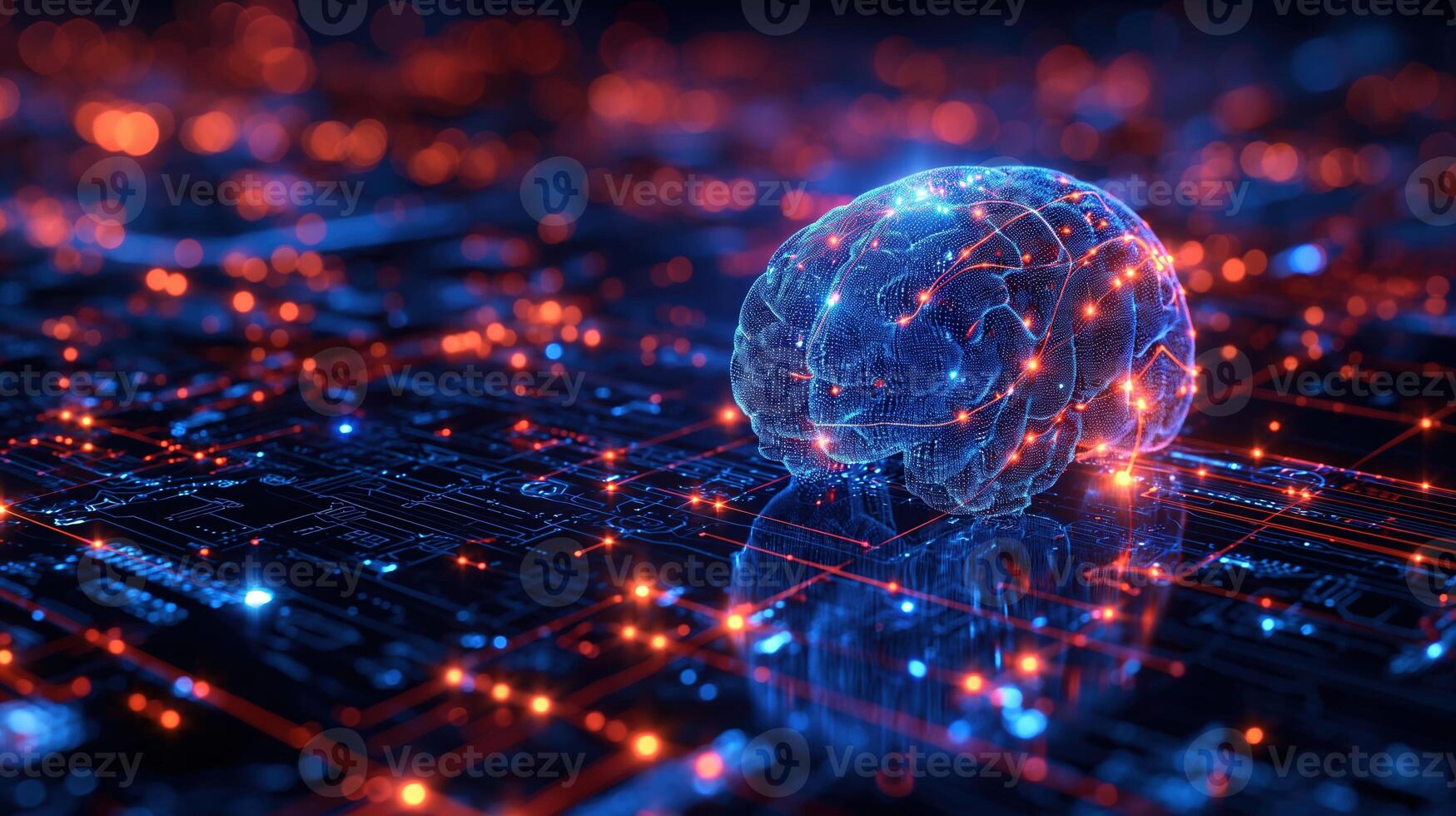 AI generated A conceptual visualization of a neural network with glowing connections and nodes, illustrating complex data analysis or artificial intelligence processing. photo