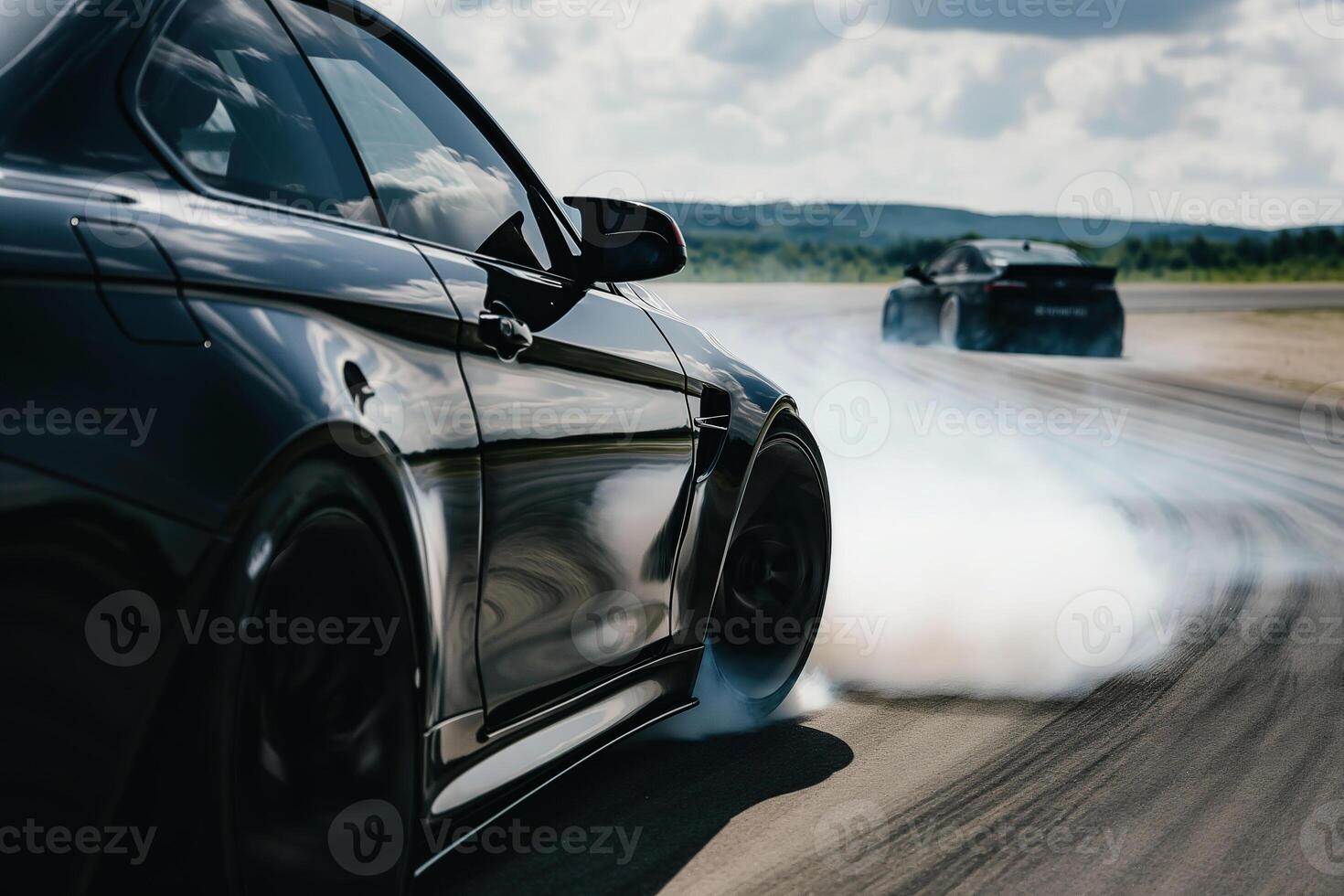 AI generated professional driver drifting racing car on road at race track, Race car drift on race track have smoke photo