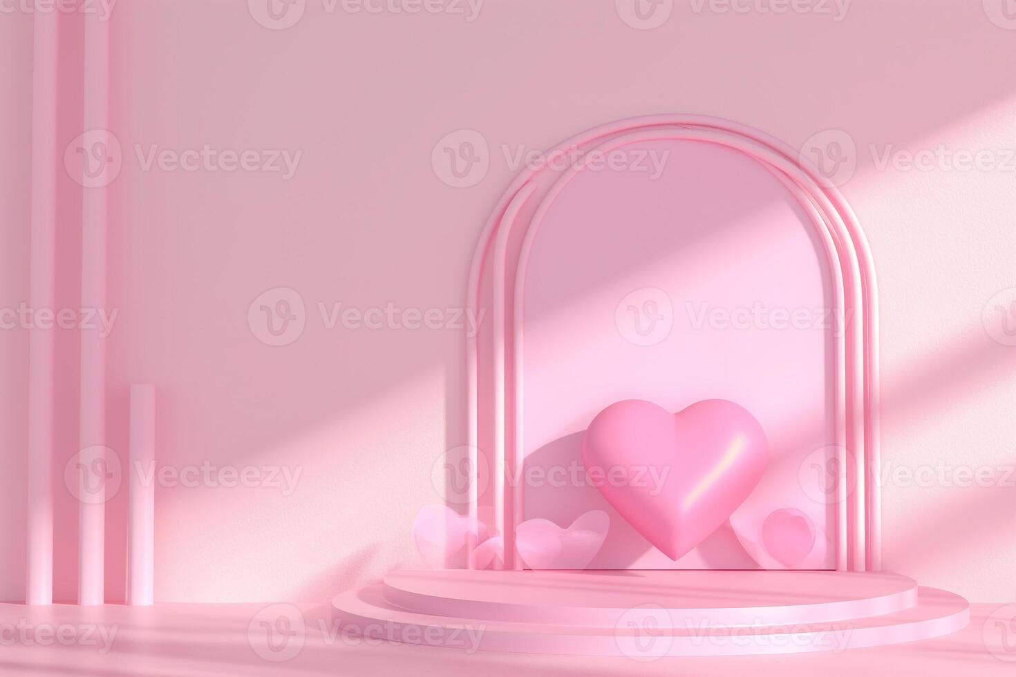 AI generated Valentine 3D background concept. Minimal background, mock up with pink background podium product stage studio 3d light display abstract stand award luxury geometry shape Valentine. photo