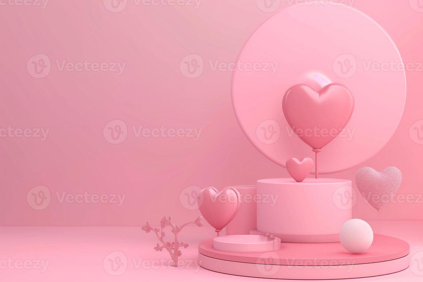 AI generated Valentine 3D background concept. Minimal background, mock up with pink background podium product stage studio 3d light display abstract stand award luxury geometry shape Valentine. photo
