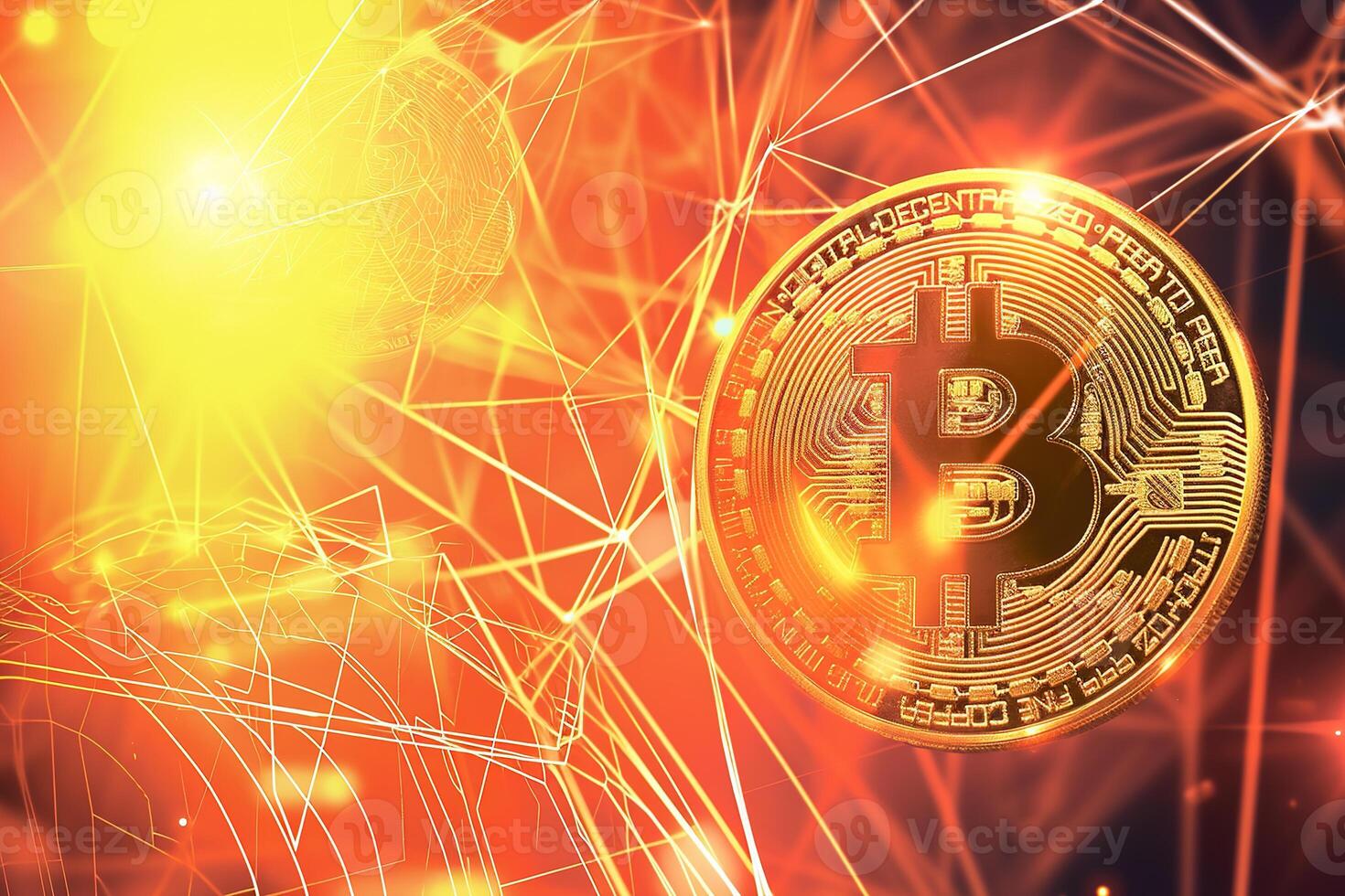AI generated Bitcoin gold coin and defocused chart background, cryptocurrency bitcoin halving concept. The economic growth and basic financial investment business , Technology and cryptocurrency. photo