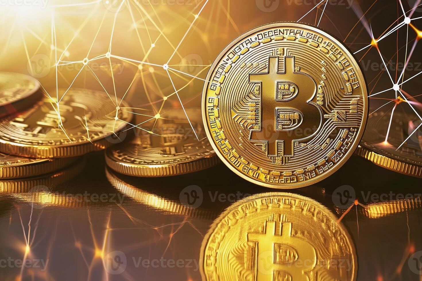 AI generated Bitcoin gold coin and defocused chart background, cryptocurrency bitcoin halving concept. The economic growth and basic financial investment business , Technology and cryptocurrency. photo
