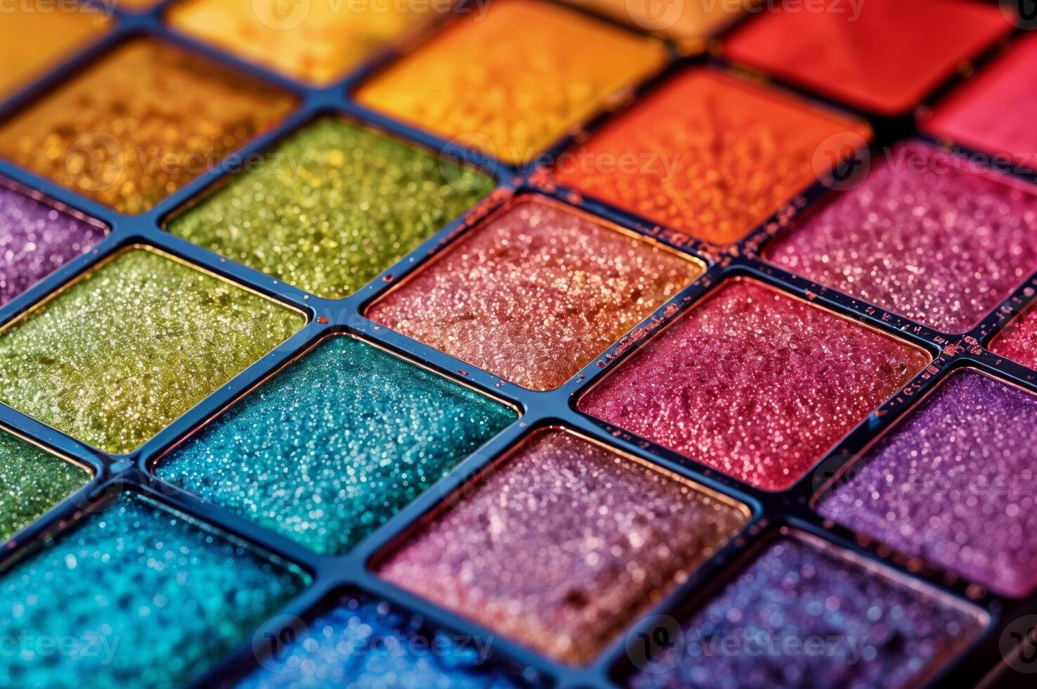 AI generated Close-up of an eye shadow palette with a variety of colors. photo