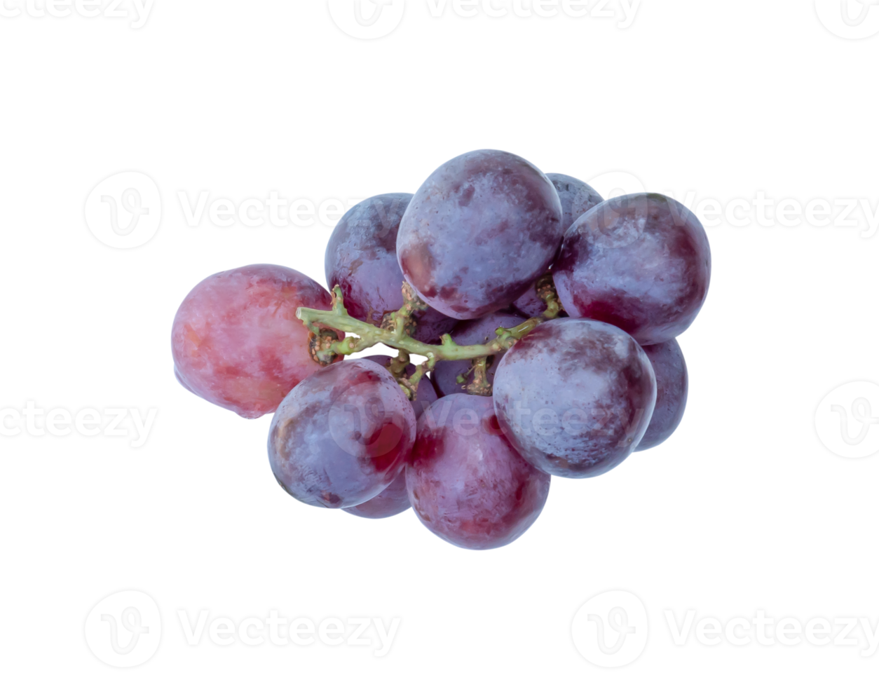 Top view of small bunch of red grapes fruits isolated with clipping path in png file format