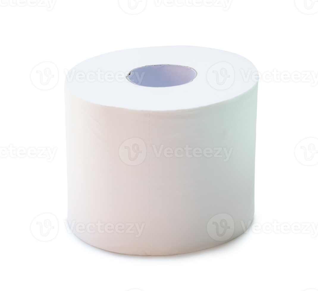Tissue paper roll prepared for use in toilet or restroom isolated with clipping path and shadow in png file format