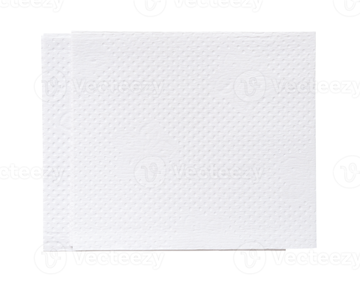 Top view of two folded pieces of white tissue paper or napkin in stack isolated with clipping path in png file format