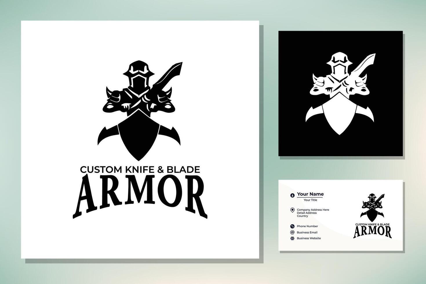 Knife Blade Swords Dagger Armor Weapon Silhouette Emblem Badge Label logo design vector