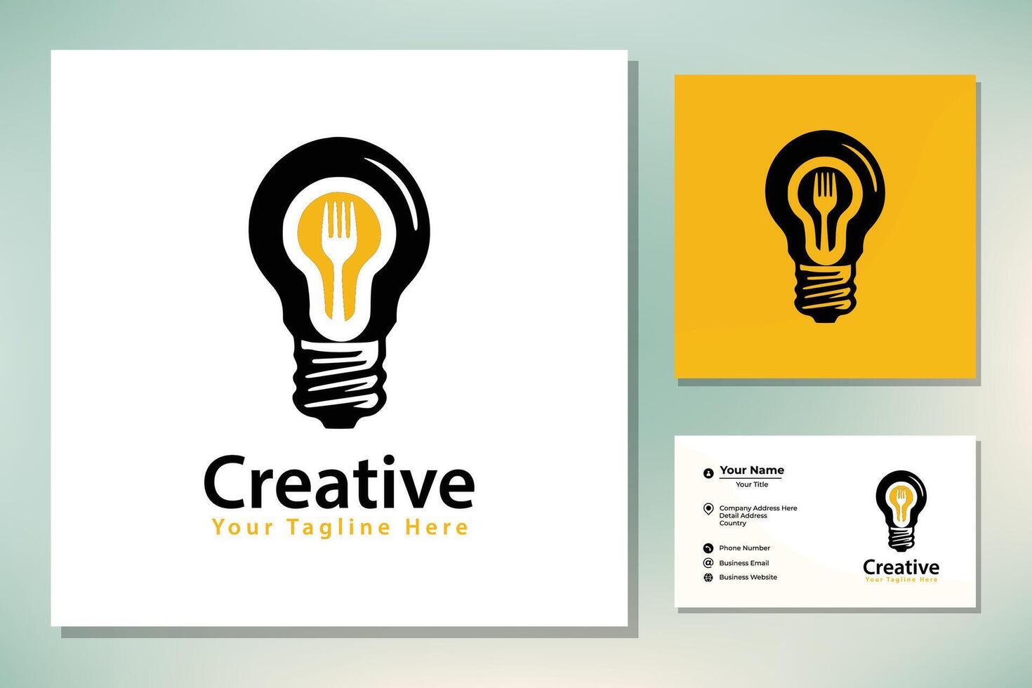 Light Bulb Fork Sun Fried Egg Breakfast Restaurant Creative logo design inspiration vector