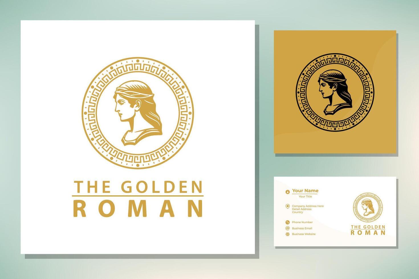 Ancient Greek Figure Coin with Laurel Wreath and Border Pattern logo design vector