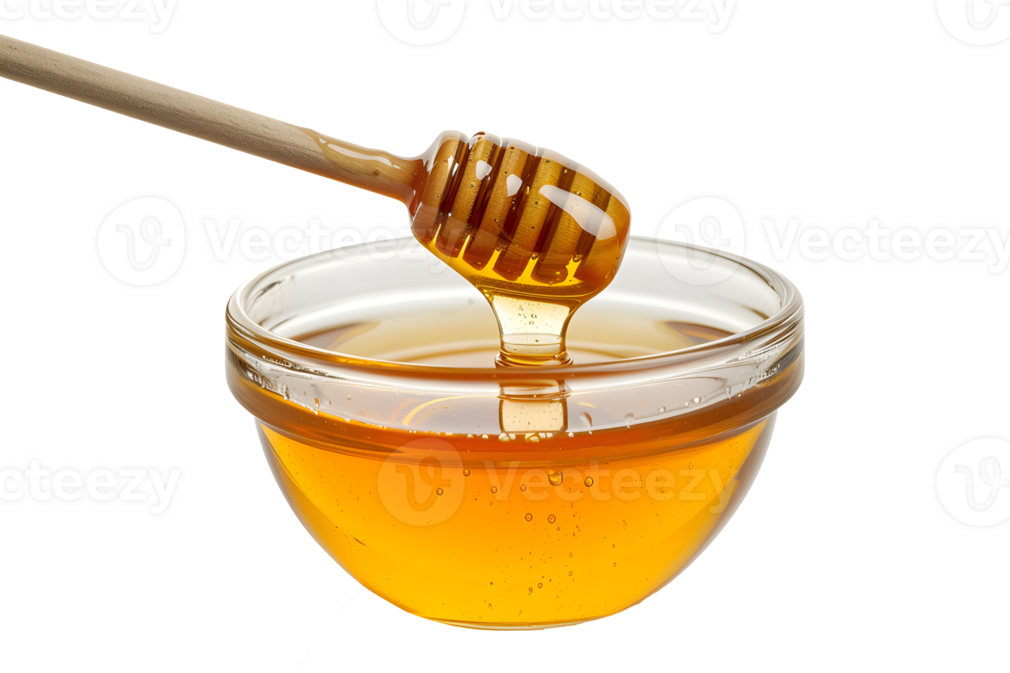 AI generated Honey dripping from a wooden honey dipper into a glass