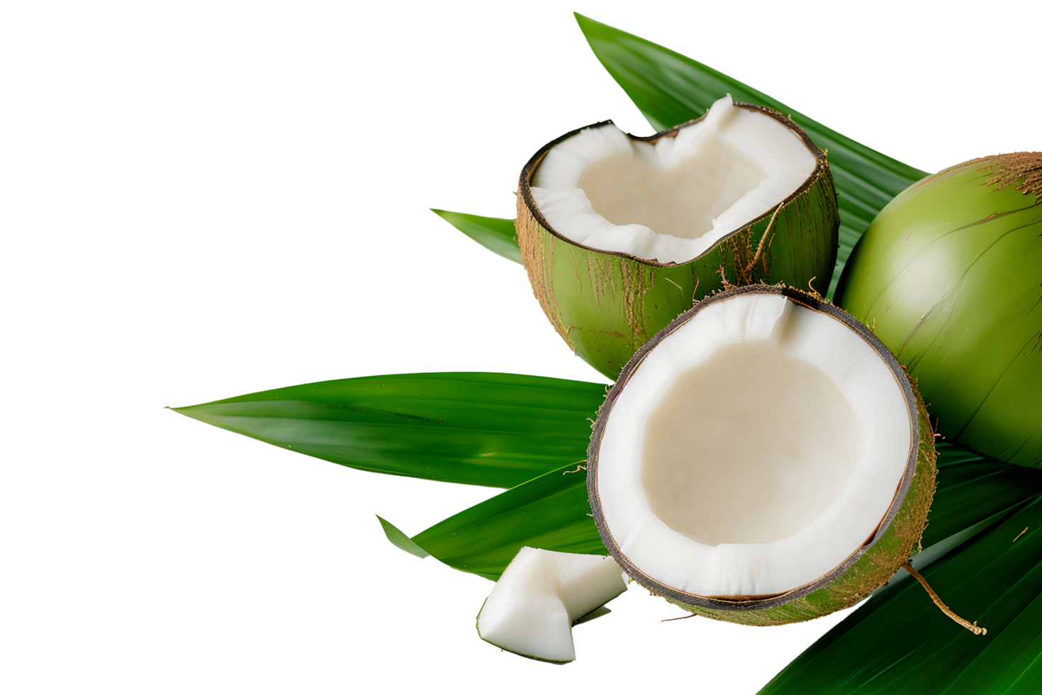 AI generated Coconut with leaves with copy space PNG