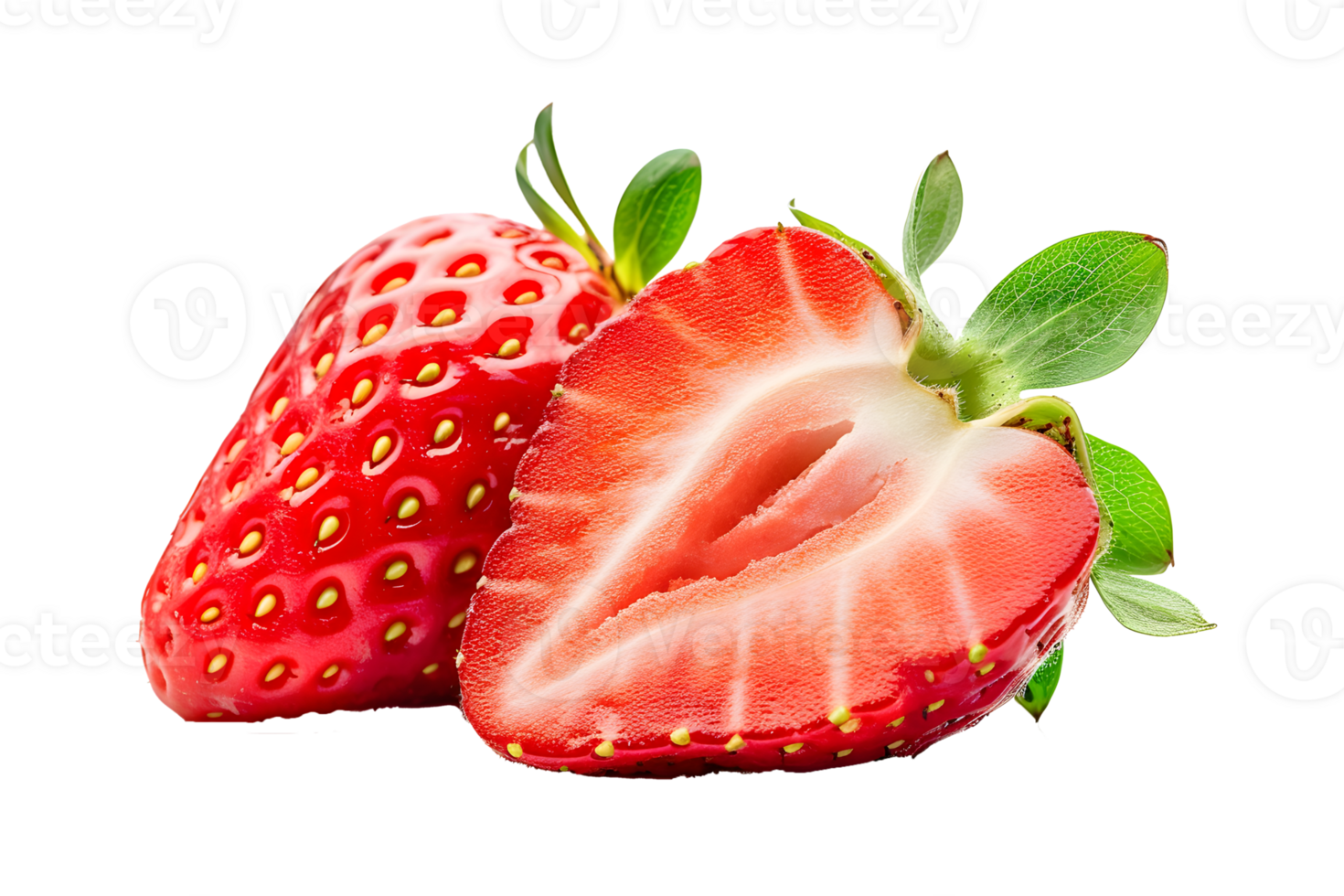 AI generated Juicy Strawberry with half sliced PNG